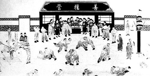 Ilustração de homens praticando shuai jiao, datada da Dinastia Qing  (Foto: Wikimedia Commons)