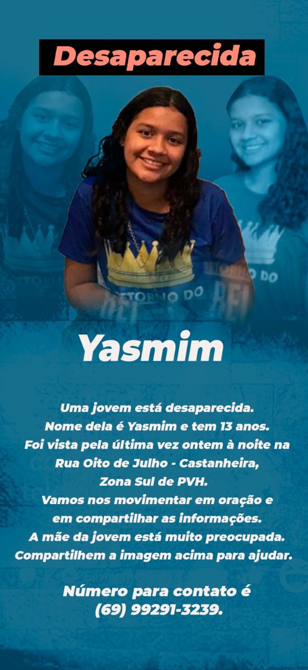 Família busca por menia de 13 anos desaparecida em Porto Velho — Foto: reprodução 