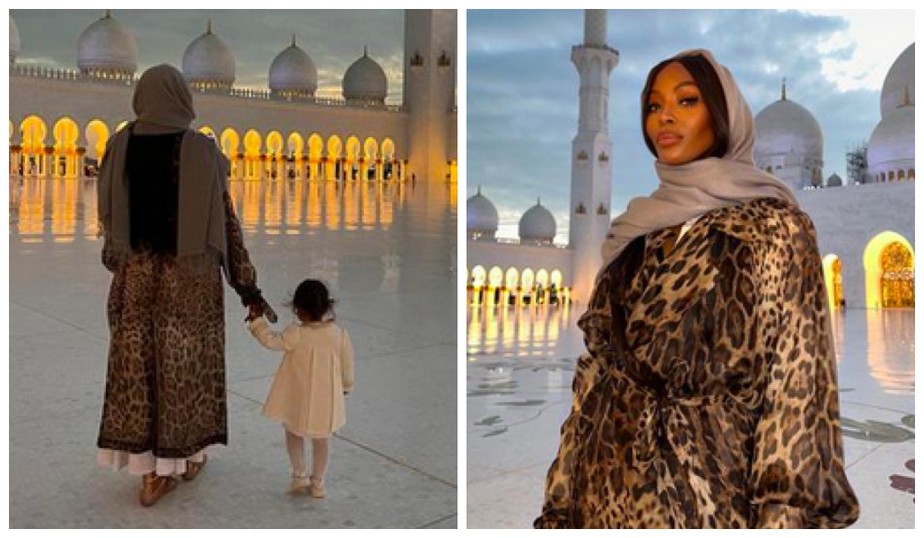 Naomi Campbell com a filha em viagem aos Emirados Árabes Unidos