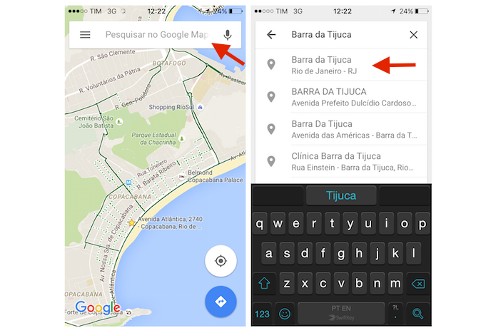 Pesquisando um local no Google Maps para iPhone (Foto: Reprodução/Marvin Costa)