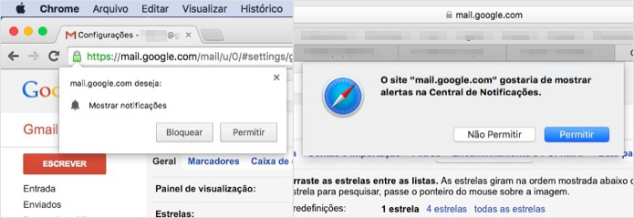 Autorizando notificações do Gmail no Safari ou Chrome (Foto: Reprodução/Helito Bijora) 