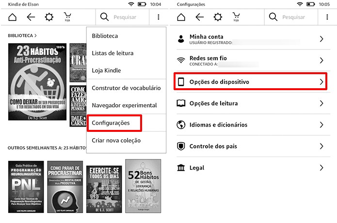 Acesse as configurações do Kindle para remover as propagandas da tela inicial (Foto: Reprodução/Elson de Souza)