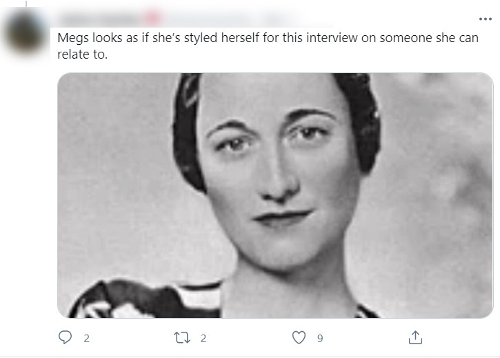 Visual de Meghan Markle rende comparações ao look de Wallis Simpson em fotos de 1936 (Foto: Reprodução / Twitter)