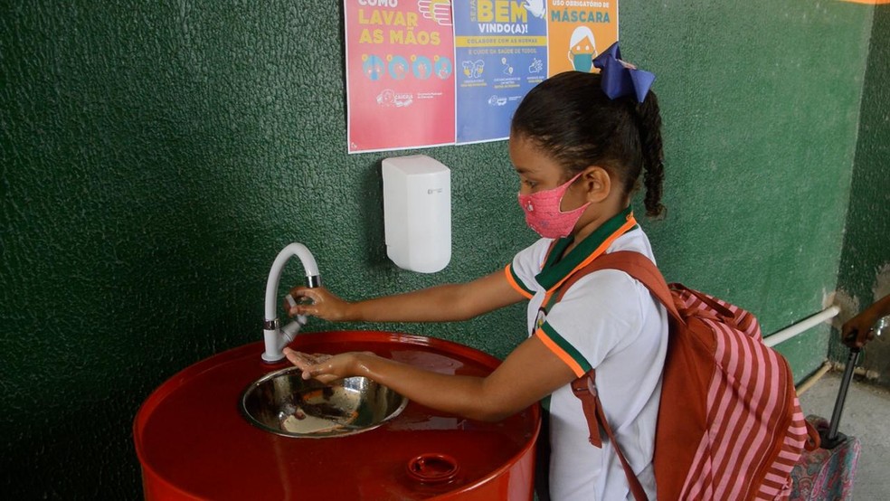 Escola adotou uma série de medidas sanitárias para o retorno presencial em Caucaia. — Foto: Prefeitura de Caucaia/ Divulgação 
