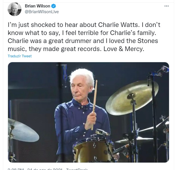 Brian Wilson dá adeus a  Charlie Watts (Foto: Reprodução Instagram)