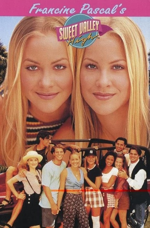 As irmãs Brittany e Cynthia Daniel em destaque no pôster de Aí Galera, série dos anos 90 (Foto: Reprodução)