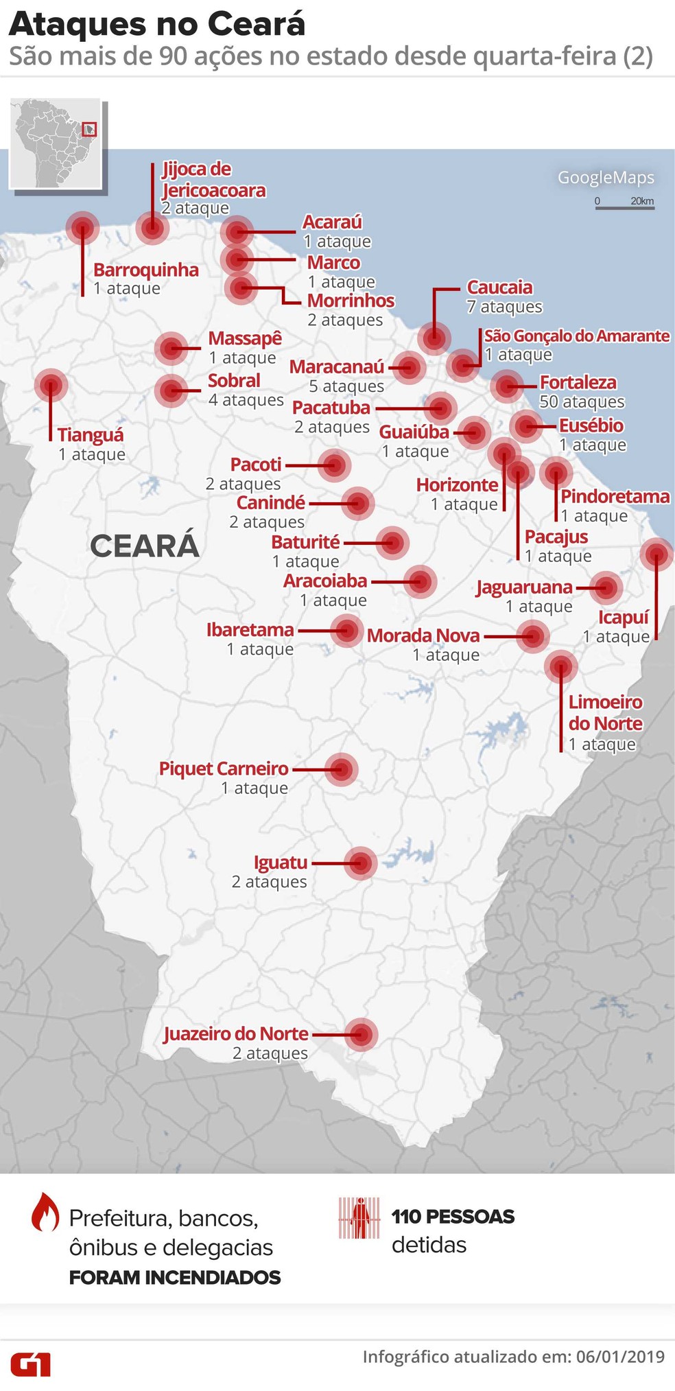 Ceará registra série de ataques criminosos — Foto: Infográfico: Juliane Monteiro/G1