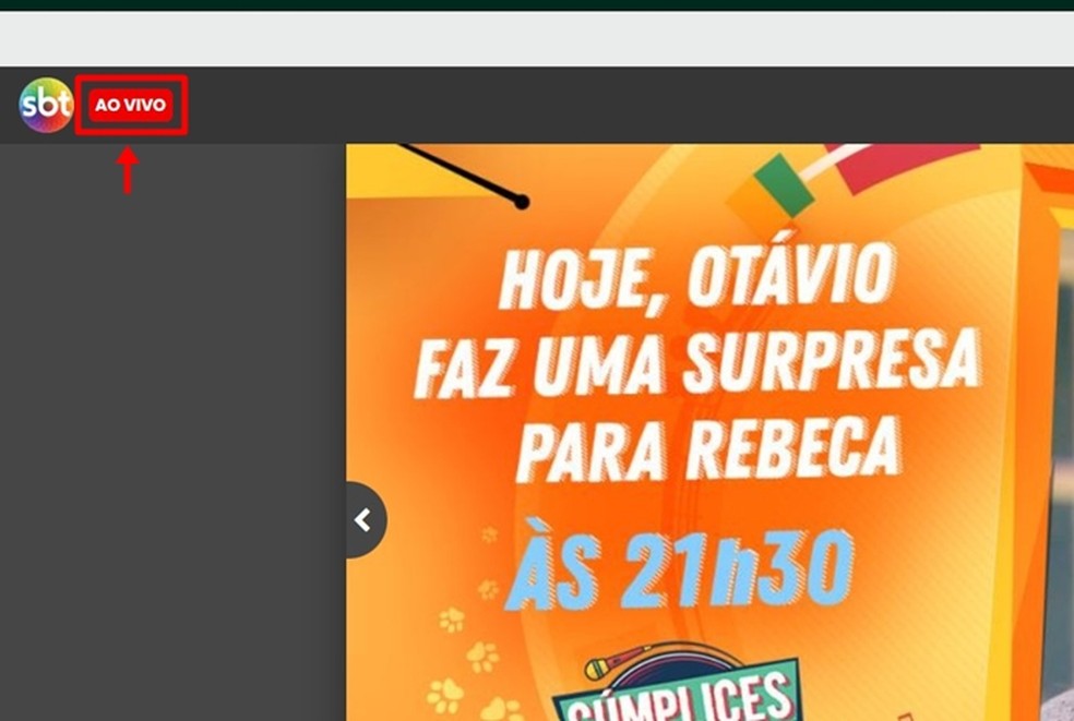 Ao entrar na seção "Ao Vivo" no site do SBT, espectador consegue acompanhar Rangers x PSV pelos playoffs da Champions League — Foto: Reprodução/Gabriela Andrade