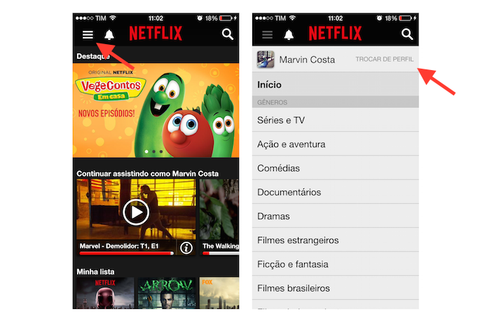 Acessando a página de perfis de usuário do Netflix pelo celular (Foto: Reprodução/Marvin Costa)
