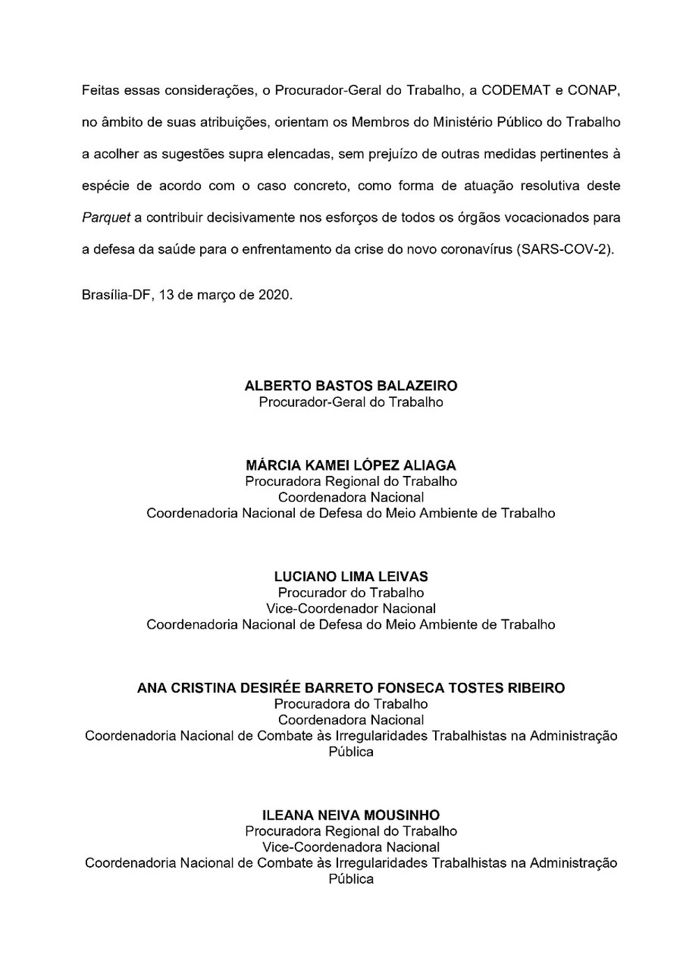 Nota Técnica MPT — Foto: Ministério Público do Trabalho