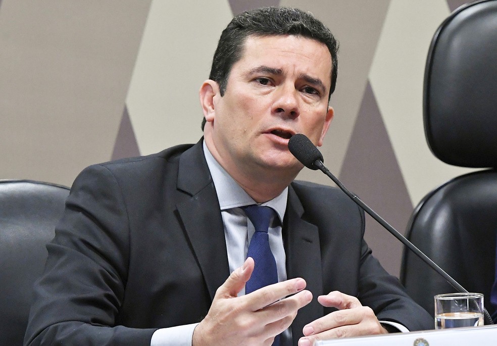 Ministro da JustiÃ§a SÃ©rgio Moro durante fala em comissÃ£o do Senado â Foto: Geraldo Magela/AgÃªncia Senado 