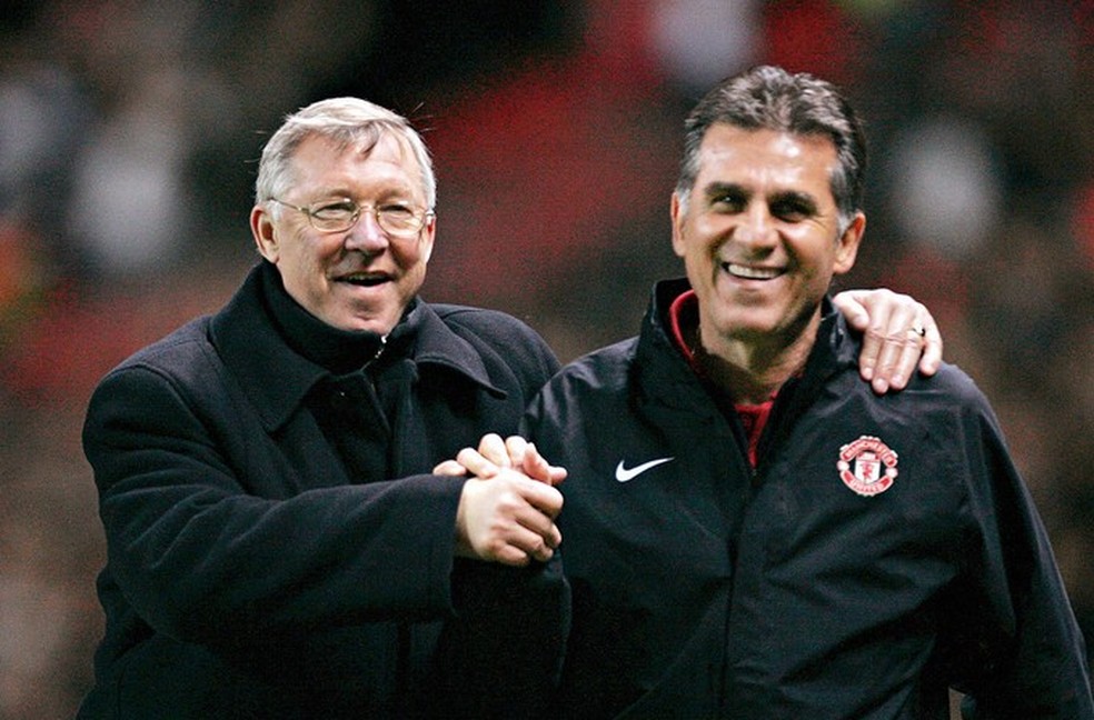 Carlos Queiróz e Alex Ferguson trabalharam nove anos juntos no Manchester United — Foto: Reprodução