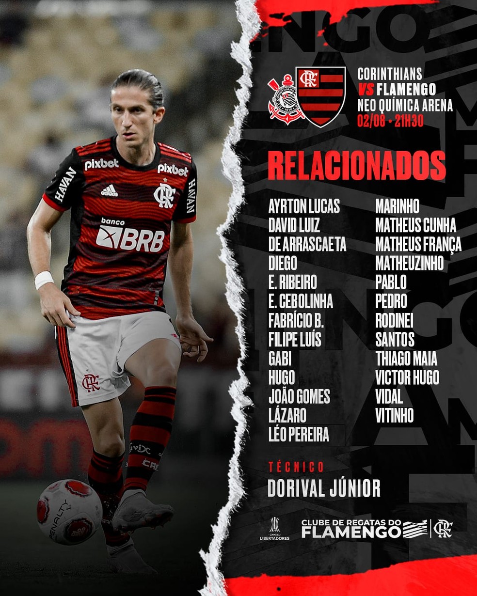 Os relacionados do Flamengo para o duelo com Corinthians &mdash; Foto: Reprodu&ccedil;&atilde;o