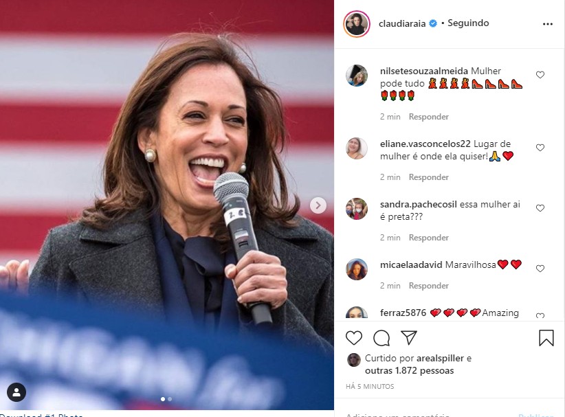 Claudia Raia comemora eleição de Kamala Harris (Foto: Reprodução Twitter e Reprodução Instagram)