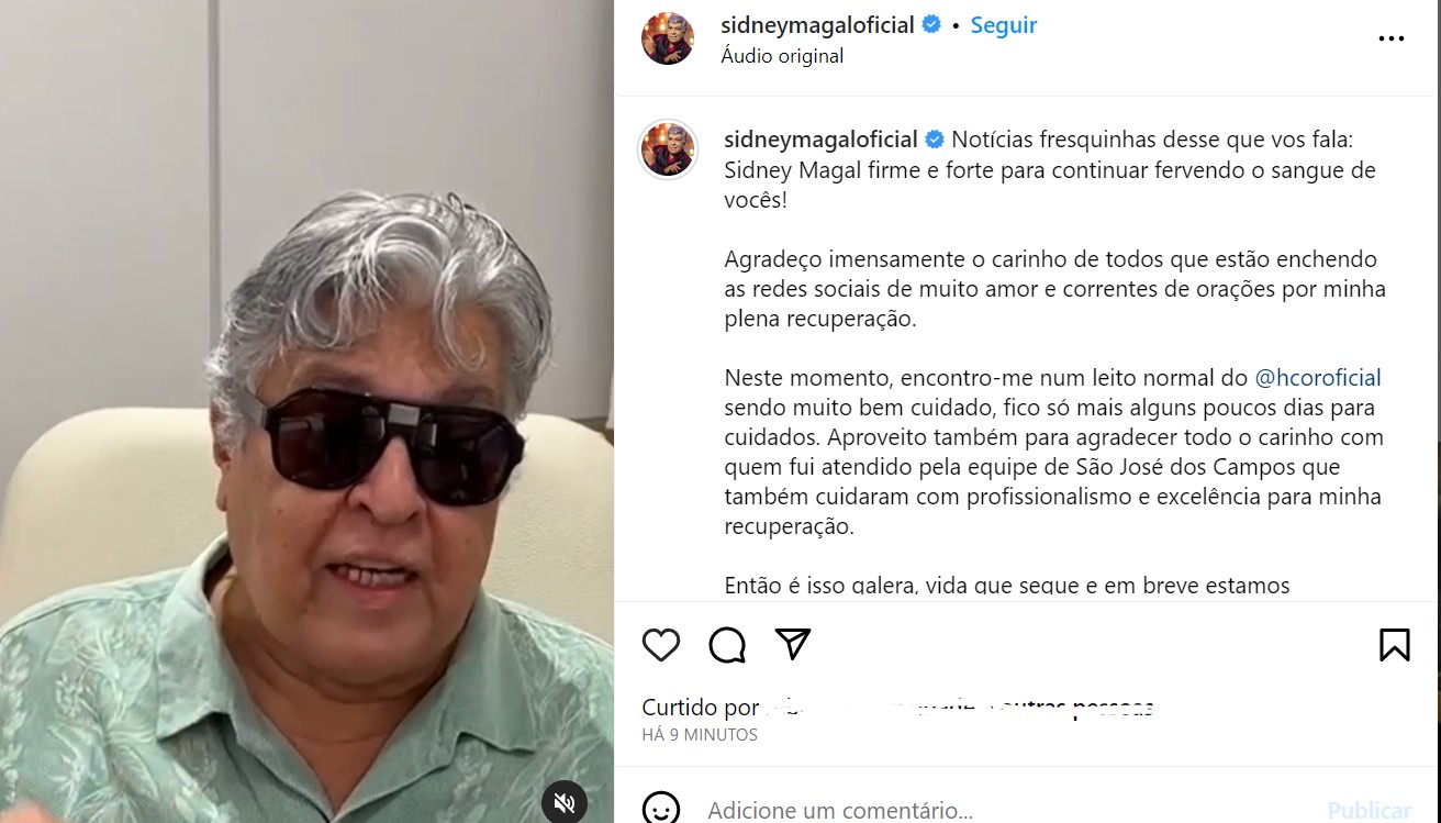 Sidney Magal faz vídeo para fãs após pequeno sangramento no cérebro: 'Não morri, não, porque morto não fala'