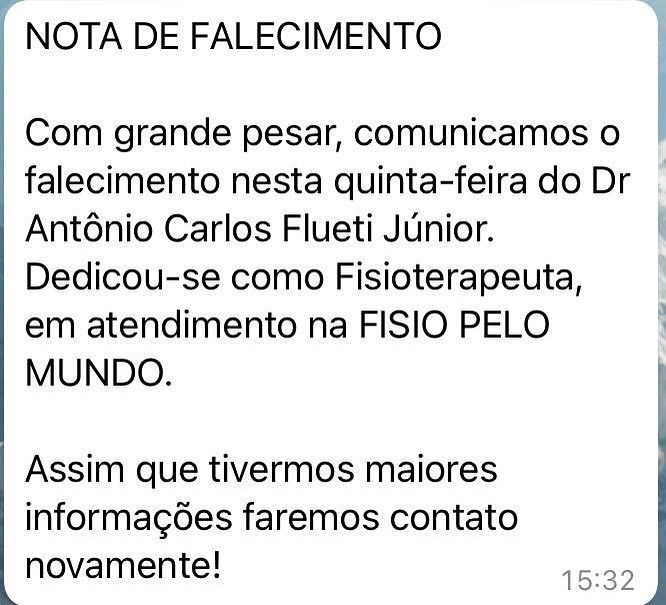 O perfil Junior Flueti compartilhou uma mensagem (Foto: Reprodução/ @fisiopelomundo)
