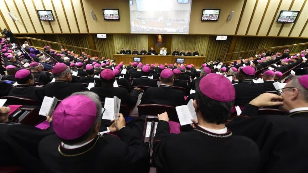 Sala do SÃ­nodo, na qual se realizam os encontros do Papa com bispos de todo o mundo â€” Foto: DivulgaÃ§Ã£o/Vatican Media