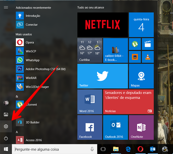 Acesse as Configurações do Windows 10 (Foto: Reprodução/Filipe Garrett)