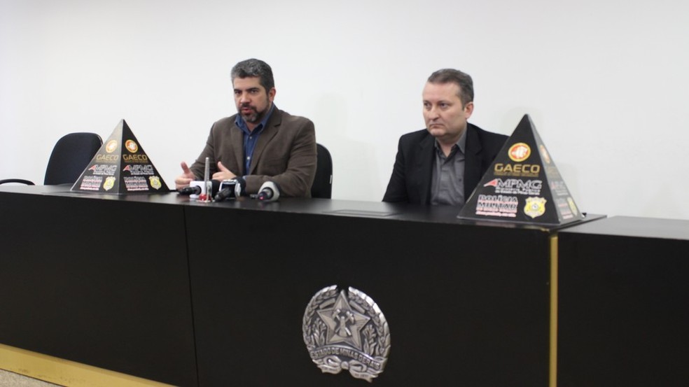 Promotes Daniel Marotta e Adriano Bozola falam sobre operação Serendipe em Uberlândia (Foto: Bárbara Almeida/G1)