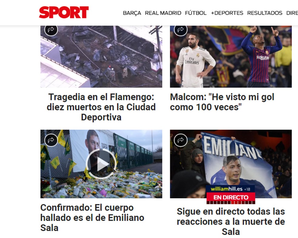 Fogo no CT do Flamengo aparece na capa do "Sport", da Espanha &acirc;?? Foto: Reprodu&Atilde;&sect;&Atilde;&pound;o