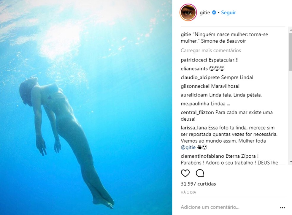 Atriz Giselle Itié tem repostado fotos nuas em seu perfil no Instagram após elas serem excluídas da rede social (Foto: Reprodução/Instagram)