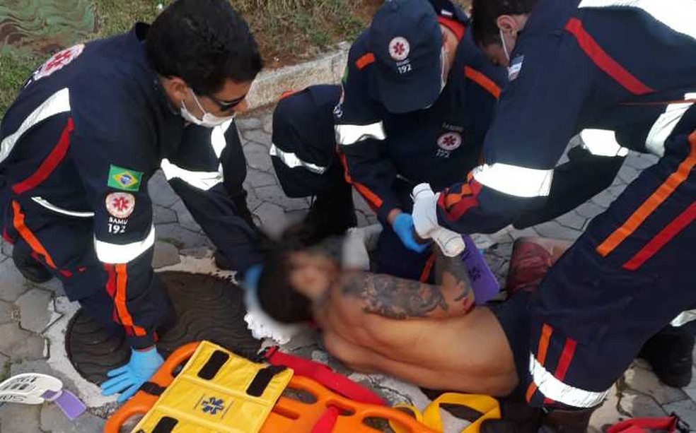 Homem bateu na mulher e se jogou do terceiro andar de prédio (Foto: Divulgação/ PM)