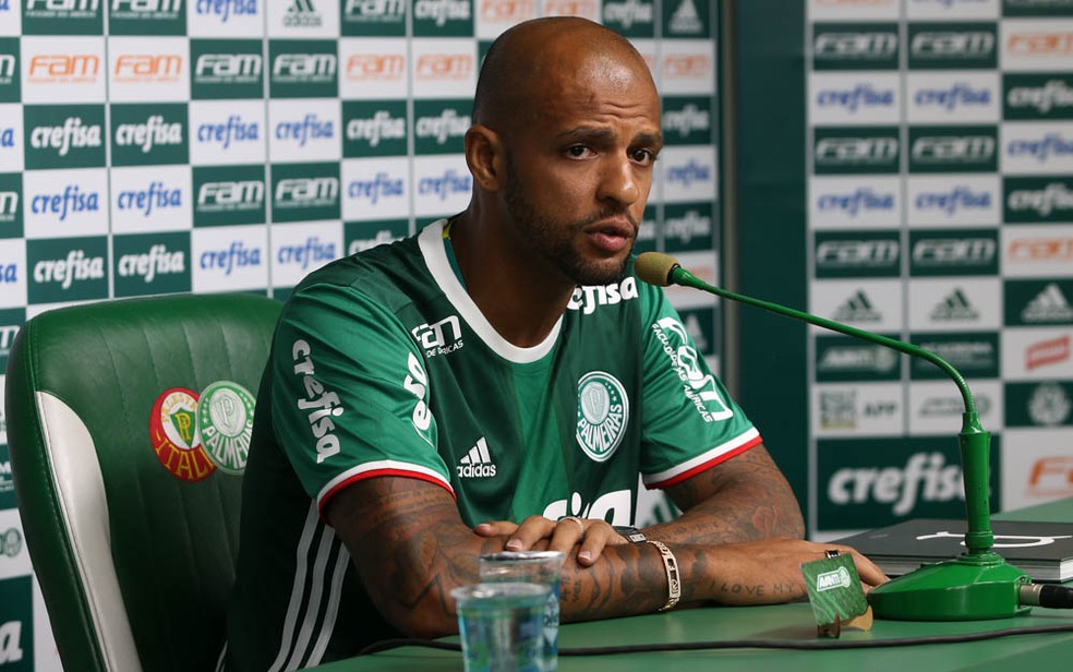 Felipe Melo em sua apresentação no Palmeiras — Foto: Cesar Greco/Ag Palmeiras/Divulgação