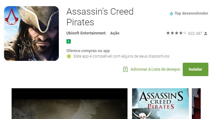 Na página do Assassins Creed Pirates, clique em “Instalar” para fazer o download (Foto: Reprodução/Tais Carvalho)