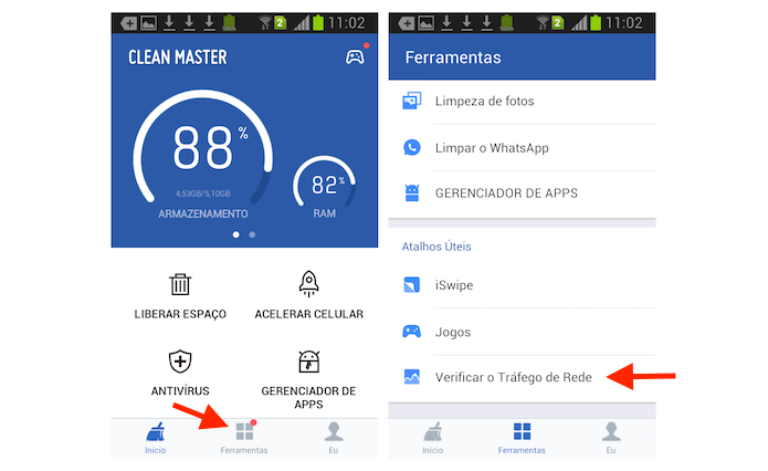 Acessando informações sobre o tráfego de rede do Android com o Clean Master (Foto: Reprodução/Marvin Costa)