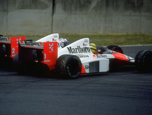 Ayrton Senna e Alain Prost em um dos lendários duelos da Fórmula 1 em 1989 (Foto: Getty Images)