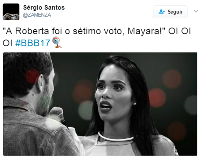 Mayara finalmente descobre que o sétimo voto foi da Roberta (Foto: Reprodução Internet/ Reprodução Twitter @Zamenza)