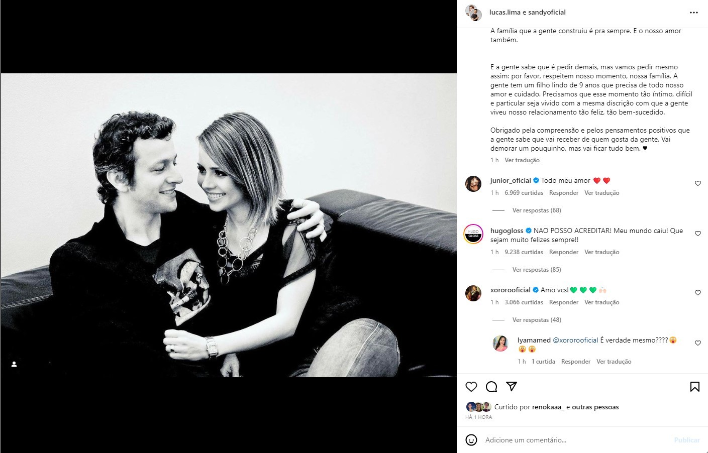 Xororó deixa mensagem para Sandy e Lucas Lima após anúncio de separação