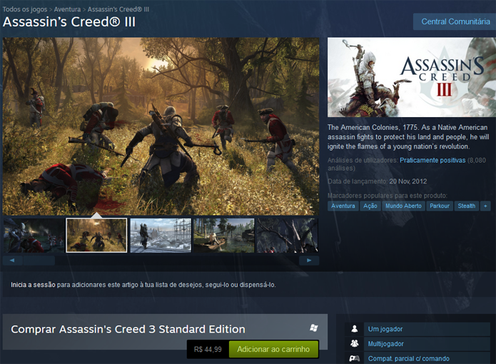 Assassins Creed 3 no Steam (Foto: Reprodução/André Mello)