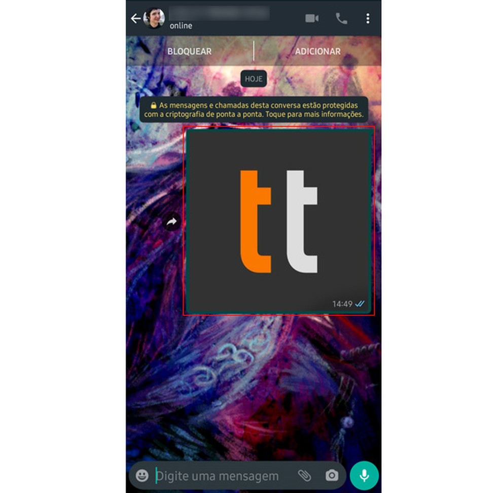 A imagem aparecerá colada na conversa no WhatsApp — Foto: Reprodução/TechTudo