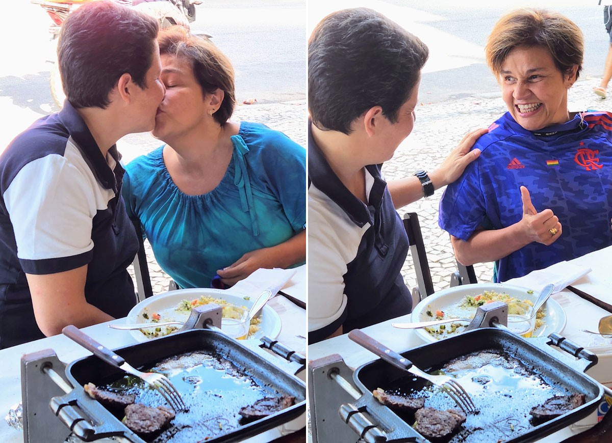 Claudia Rodrigues e Adriane Bonato almoçam no Rio para comemorar um mês de namoro (Foto: Daniel Delmiro/AgNews)