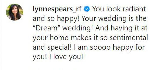 O comentário da mãe de Britney Spears no post da filha com as fotos de seu casamento (Foto: Instagram)
