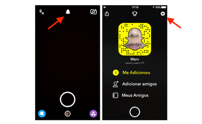 Acesso às configurações do Snapchat (Foto: Reprodução/Marvin Costa)