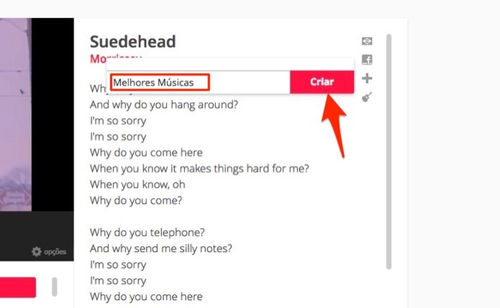 Ação para criar um lista de reprodução de músicas no site Ouvir Música — Foto: Reprodução/Marvin Costa