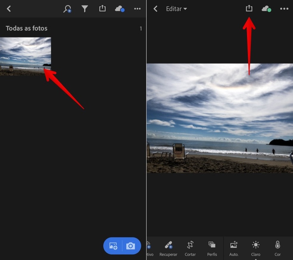 Exportando foto editada — Foto: Reprodução/Helito Bijora