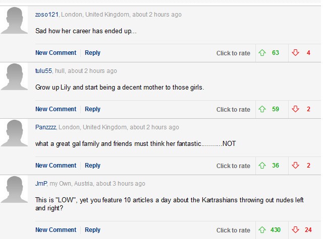 Comentários sobre Lily Allen no DailyMail (Foto: Reprodução)