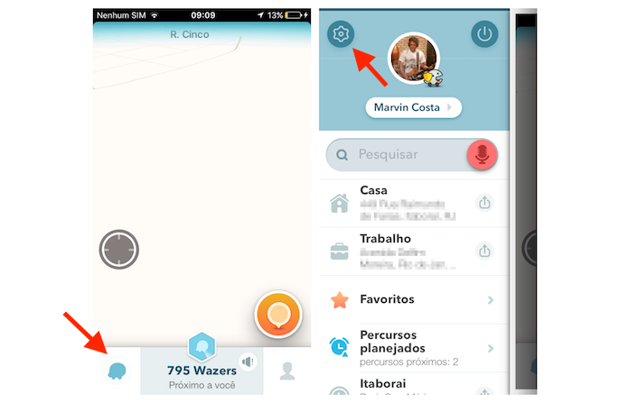 Acessando as configurações do Waze no iPhone (Foto: Reprodução/Marvin Costa)