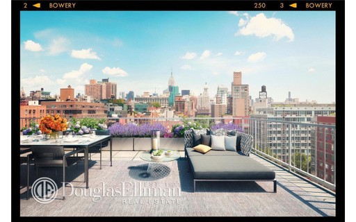 O terraço, com uma vista espetacular de Nova York