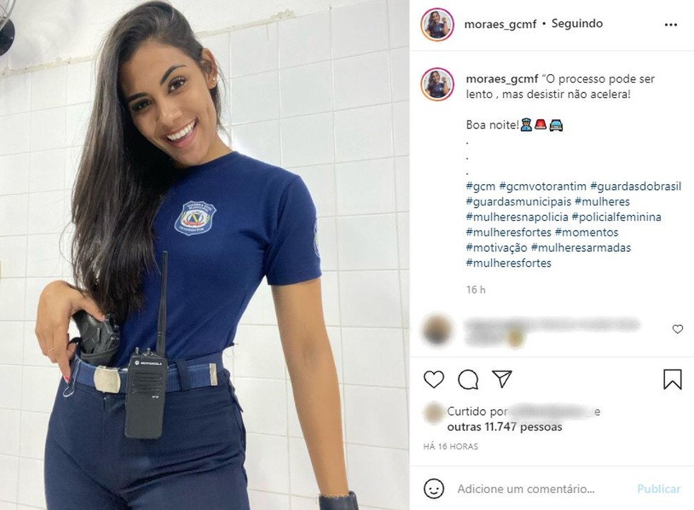 GCM faz sucesso nas redes sociais com posts sobre rotina e espaço das mulheres na segurança pública — Foto: Reprodução/Instagram