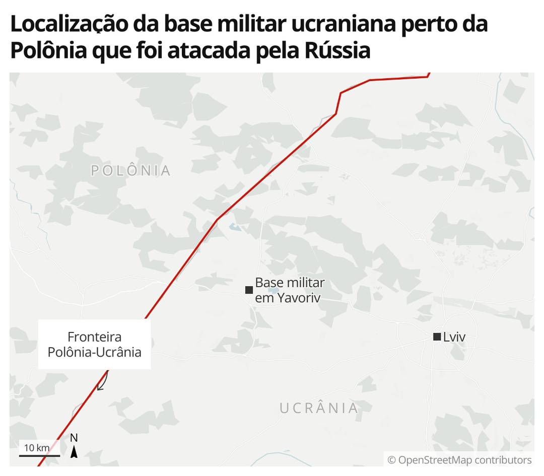 Localização da base militar ucraniana perto da Polônia que foi atacada pela Rússia 