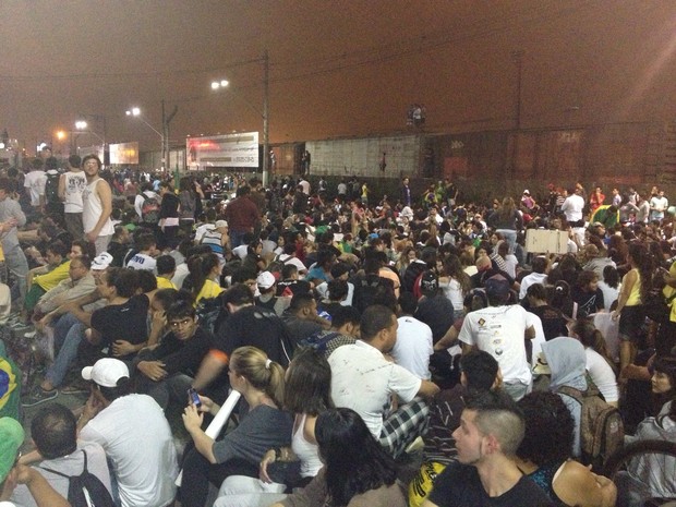 Manifestantes se sentaram para ajudar o trabalho da polícia em Santos (Foto: André Sermarini / Arquivo Pessoal)