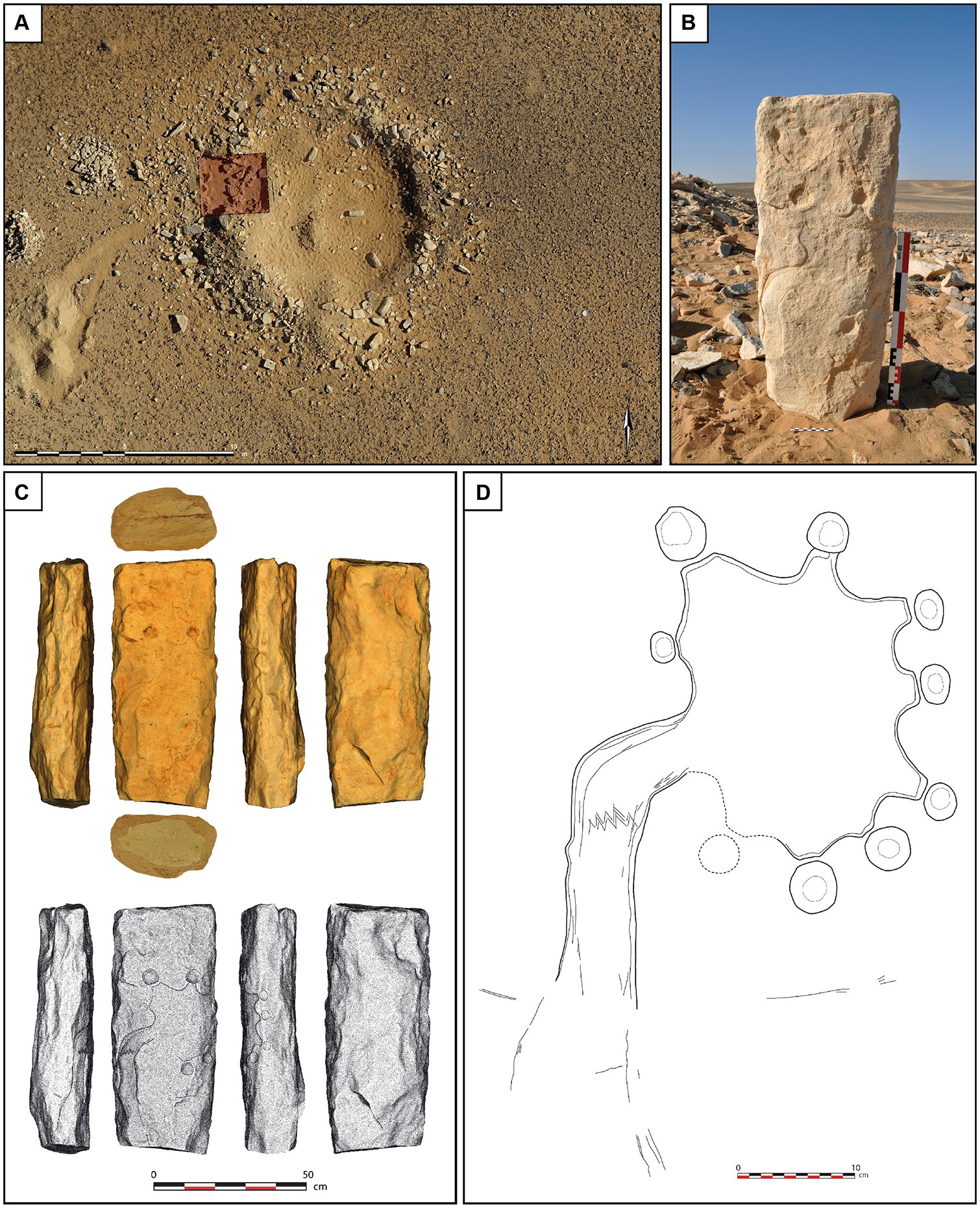 Descoberta da pedra gravada em Jibal al-Khashabiyeh, Jordânia — Foto: Rémy Crassard et.al 