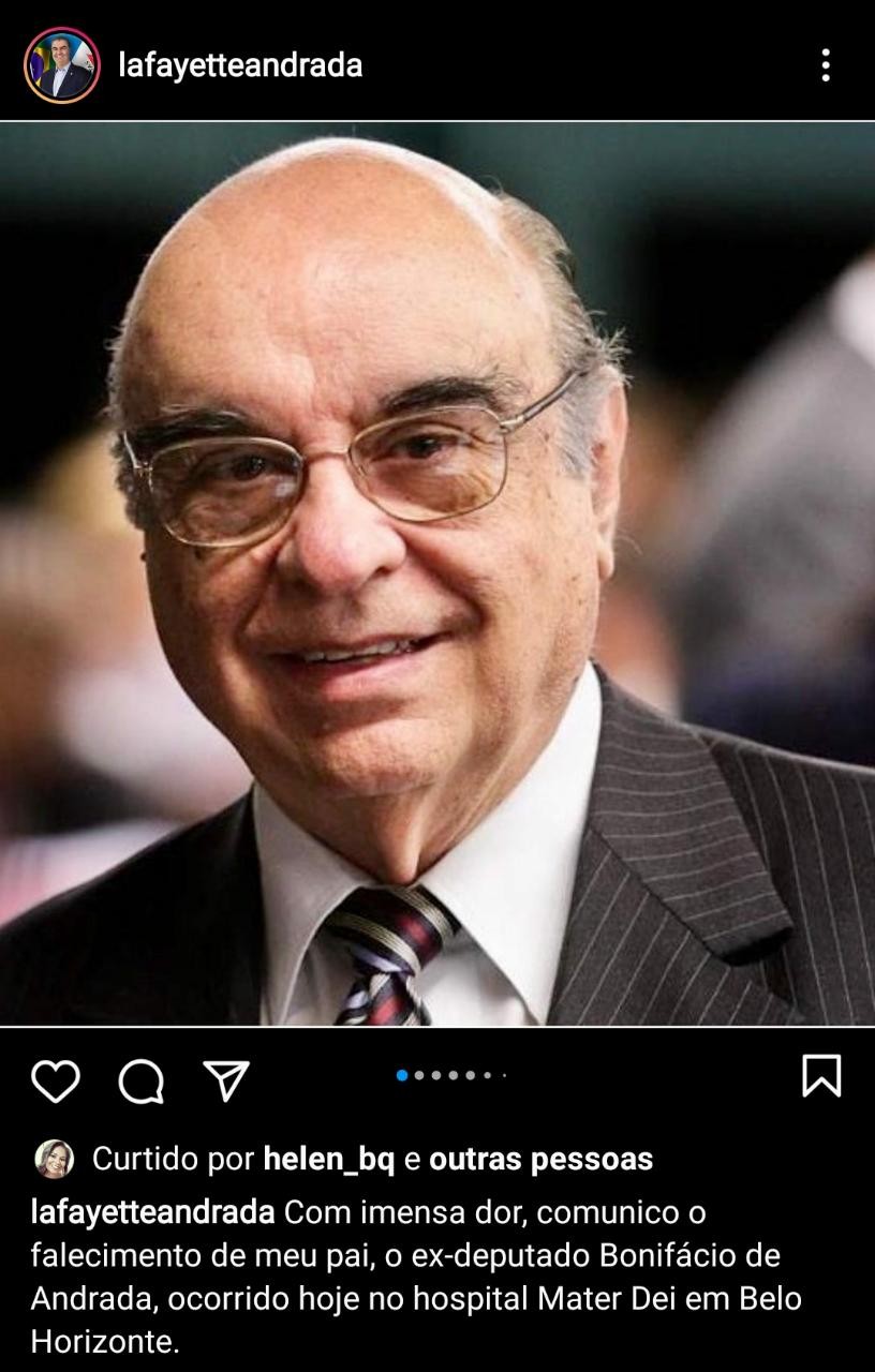 Exdeputado Bonifácio Andrada morre aos 90 anos, por complicações decorrentes da Covid19, em Exdeputado Bonifácio Andrada morre aos 90 anos, por complicações decorrentes da Covid19, em