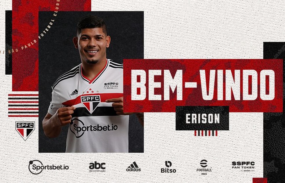Erison é o nono reforço do São Paulo para a temporada 2023 — Foto: Divulgação