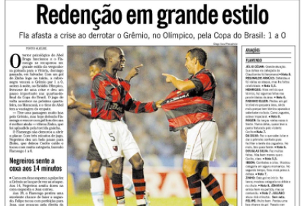 Com gol de Zinho, Flamengo venceu o Grêmio no Olímpico. Trajetória na Copa do Brasil era impecável, mas... — Foto: Acervo O Globo