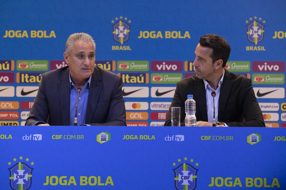 Tite e Edu Gaspar terminam relaÃ§Ã£o de trabalho no prÃ³ximo domingo: vontade da dupla Ã© chegada de Juninho Paulista â Foto: Lucas Figueiredo/CBF